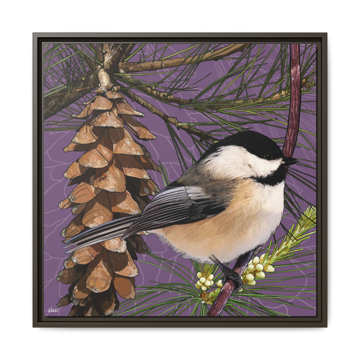 Black-capped Chickadee: Maine State Bird — Framed Canvas Print