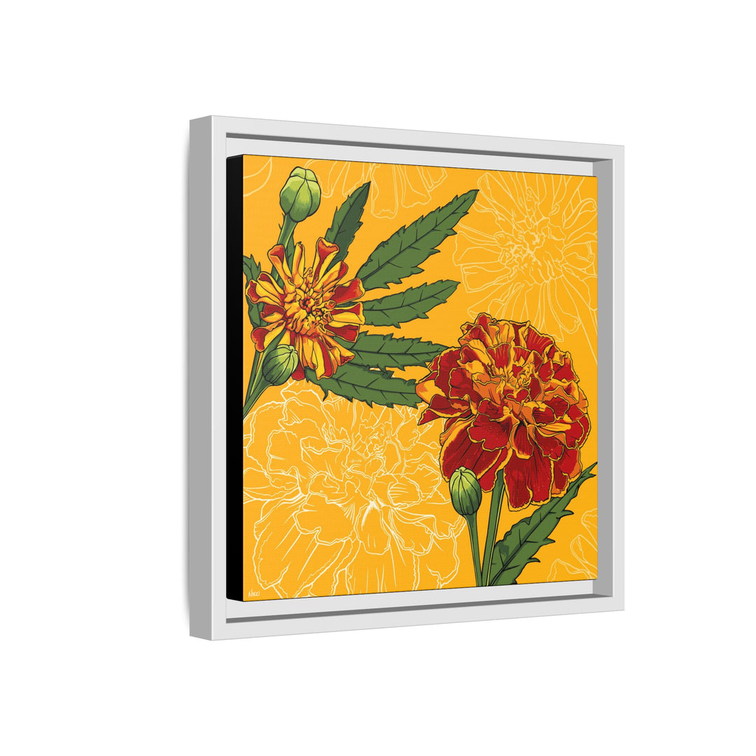 Marigold: October Birth Month Flower — Framed Canvas Print Wall Art