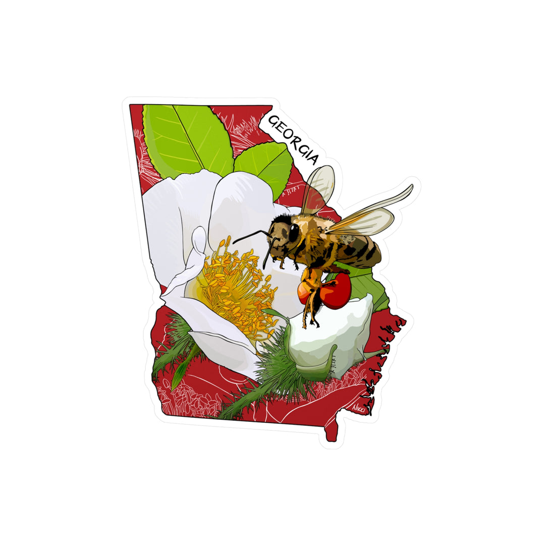 Georgia State Flower + Insect Sticker — Cherokee Rose + Honeybee — Kiss-Cut Vinyl Decal