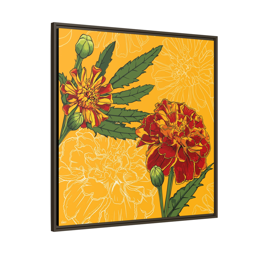 Marigold: October Birth Month Flower — Framed Canvas Print Wall Art