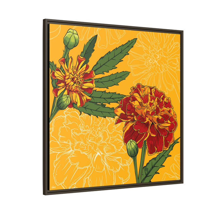 Marigold: October Birth Month Flower — Framed Canvas Print Wall Art