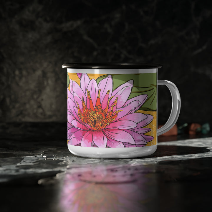 Water Lily Enamel Camp Mug — July Birth Month Flower