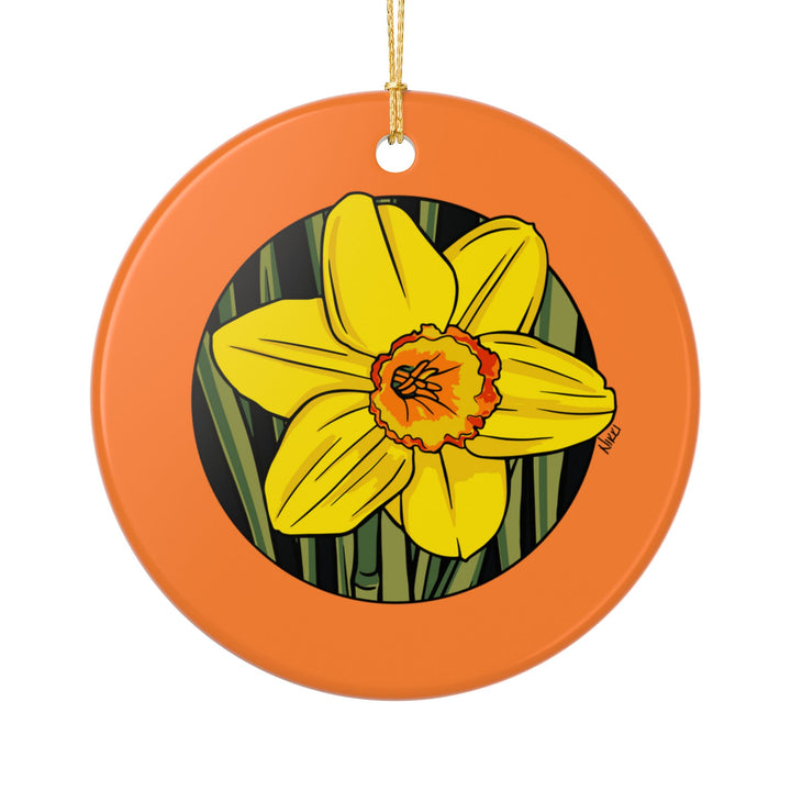 Yellow Daffodil Ceramic Ornament — Double-Sided Floral Holiday Decor
