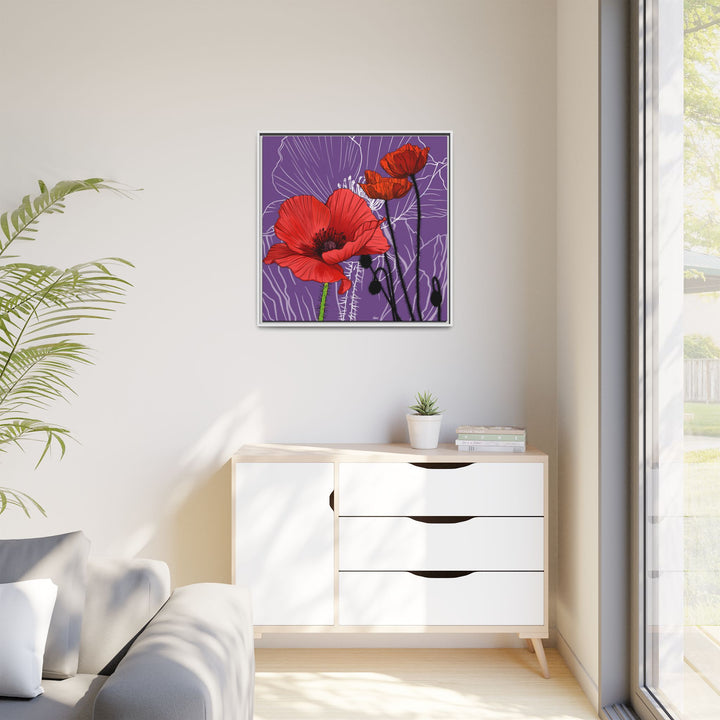 Poppy: August Birth Month Flower — Framed Canvas Print Wall Art