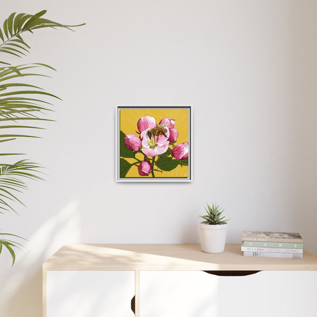 Apple Blossom & Honeybee Framed Canvas — Arkansas State Flower Wall Art