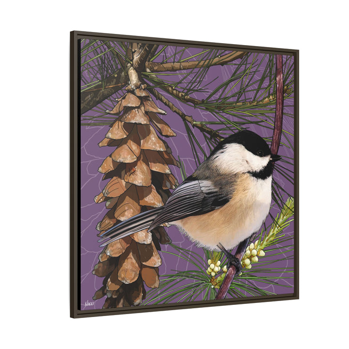 Black-capped Chickadee: Maine State Bird — Framed Canvas Print