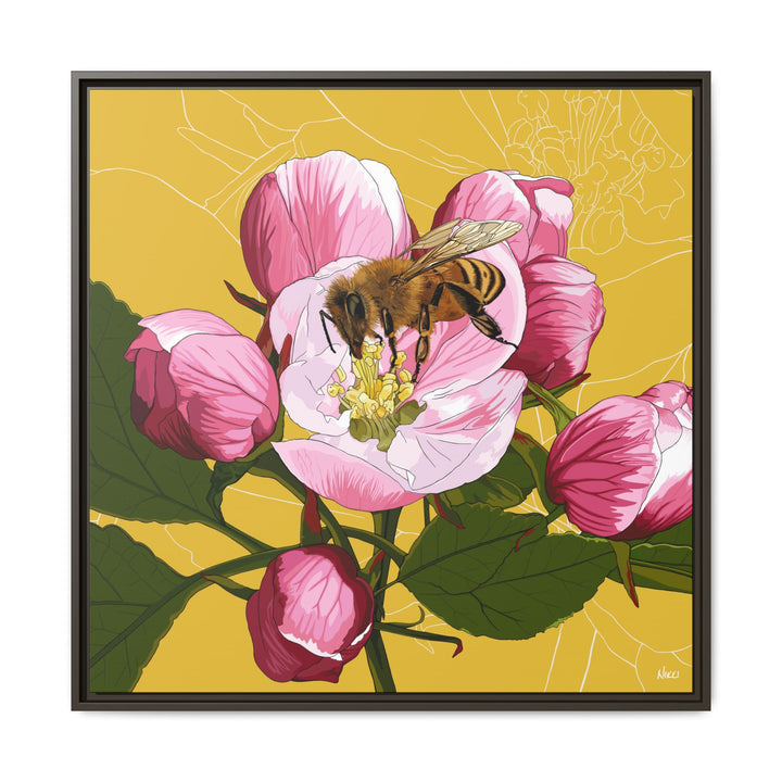 Apple Blossom & Honeybee Framed Canvas — Arkansas State Flower Wall Art