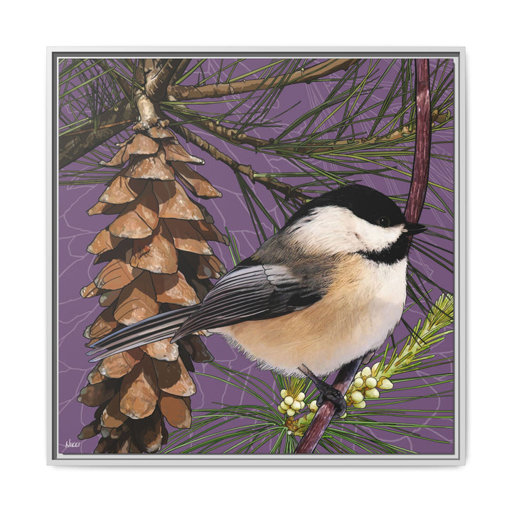 Black-capped Chickadee: Maine State Bird — Framed Canvas Print