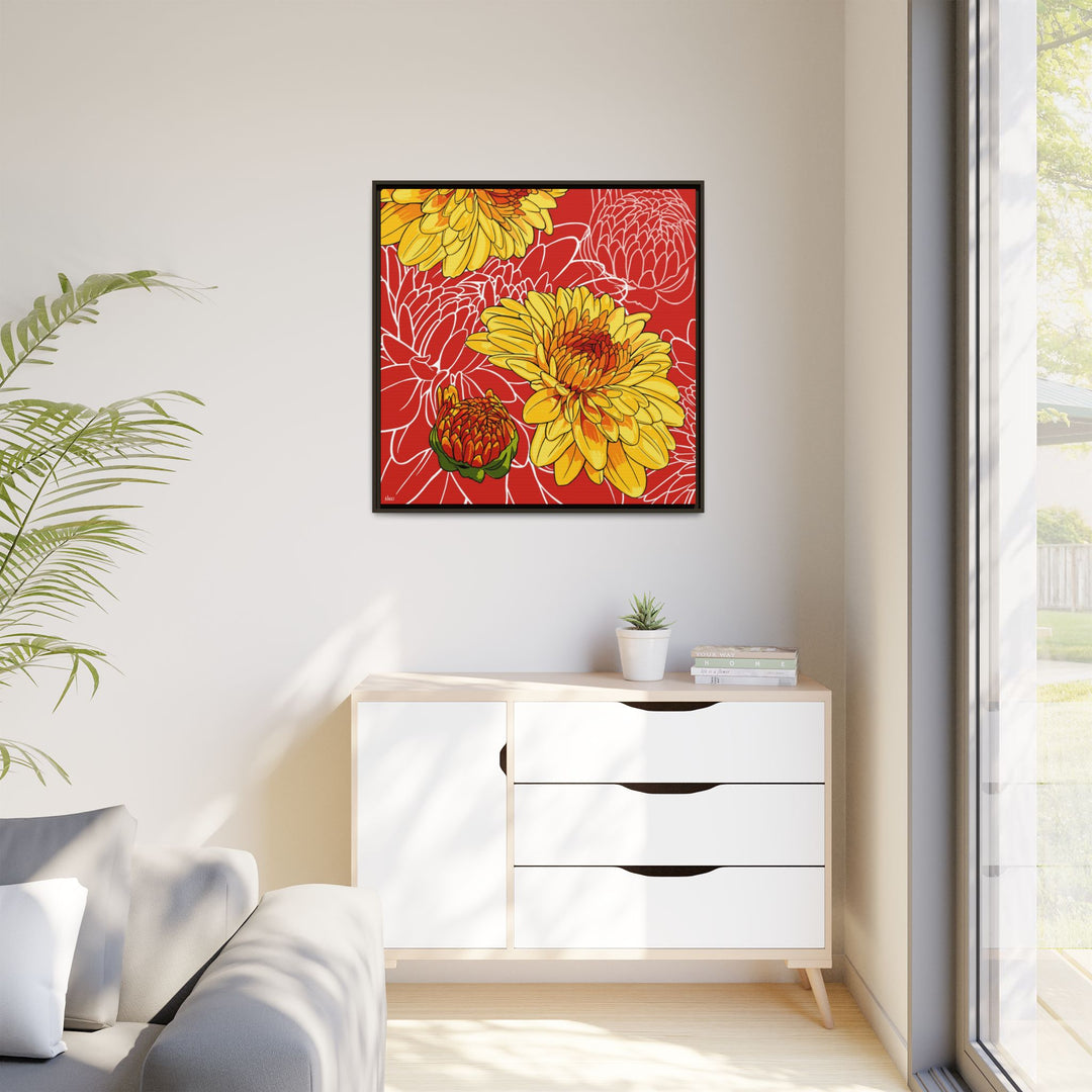 Chrysanthemum: November Birth Month Flower — Framed Canvas Print Wall Art
