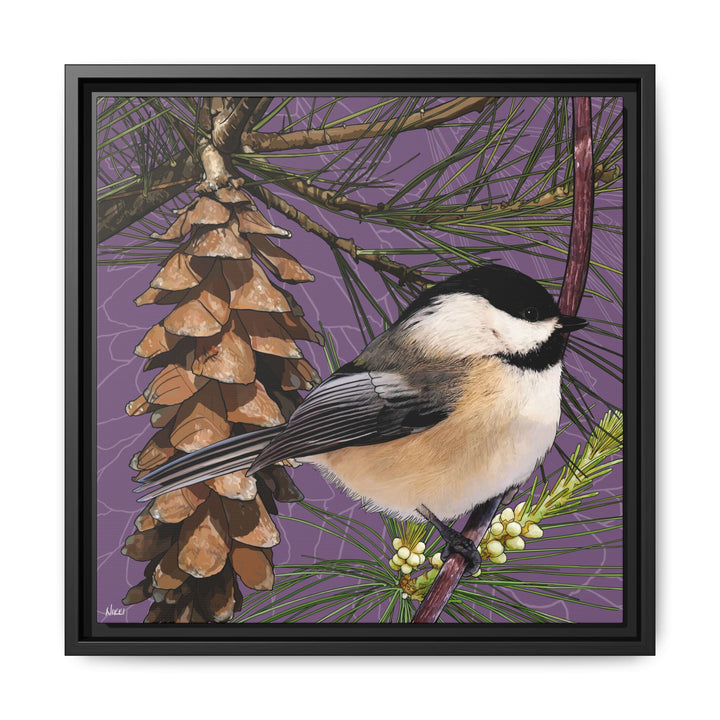 Black-capped Chickadee: Maine State Bird — Framed Canvas Print