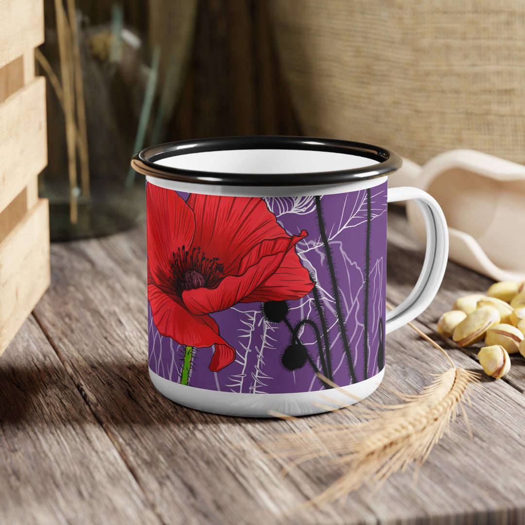 Red Poppies Enamel Camp Cup — August Birth Month Flowers