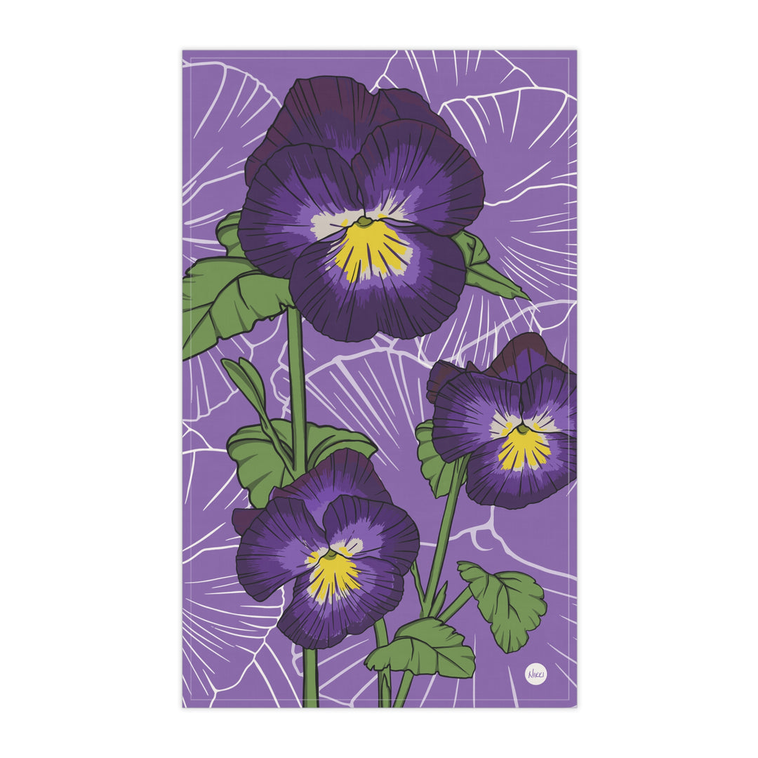 Violet Floral Cotton Tea Towel — February Birth Month Flower Kitchen Towel