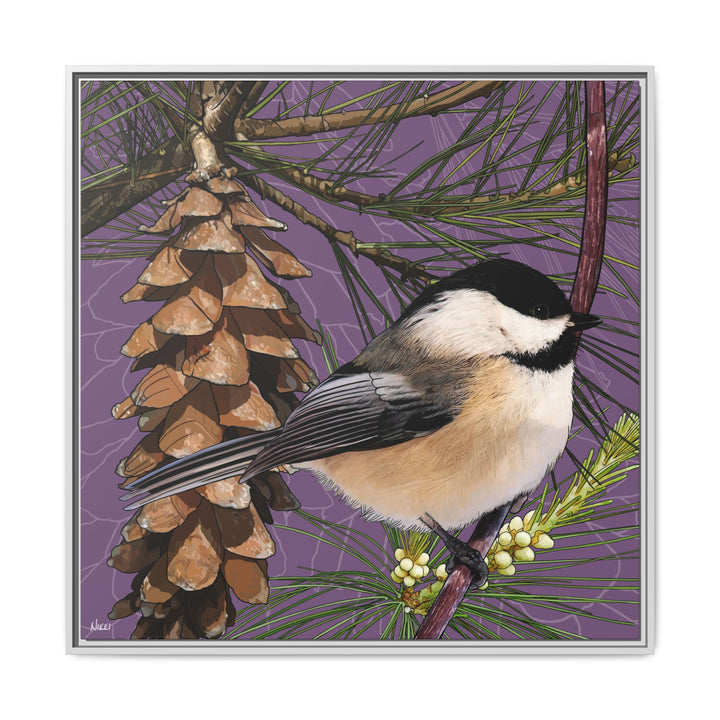 Black-capped Chickadee: Maine State Bird — Framed Canvas Print