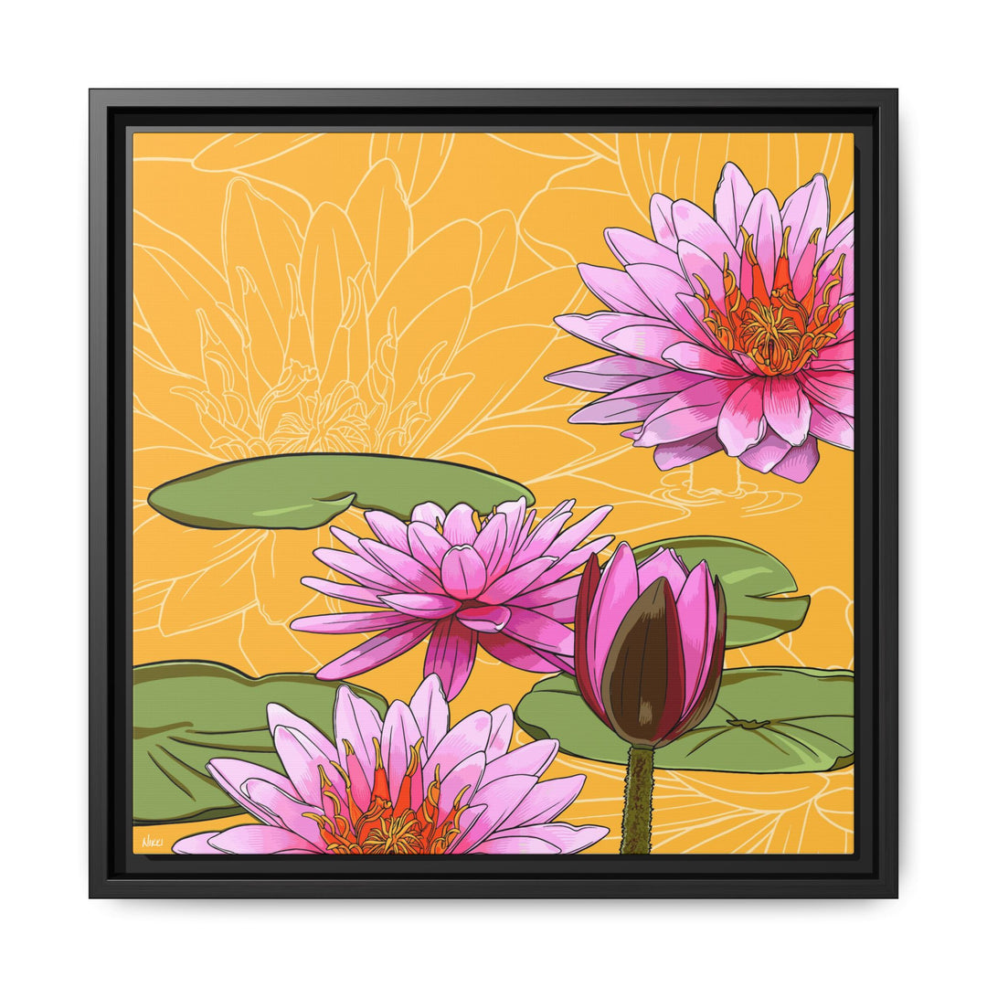 Water Lily: July Birth Month Flower — Framed Canvas Print Wall Art