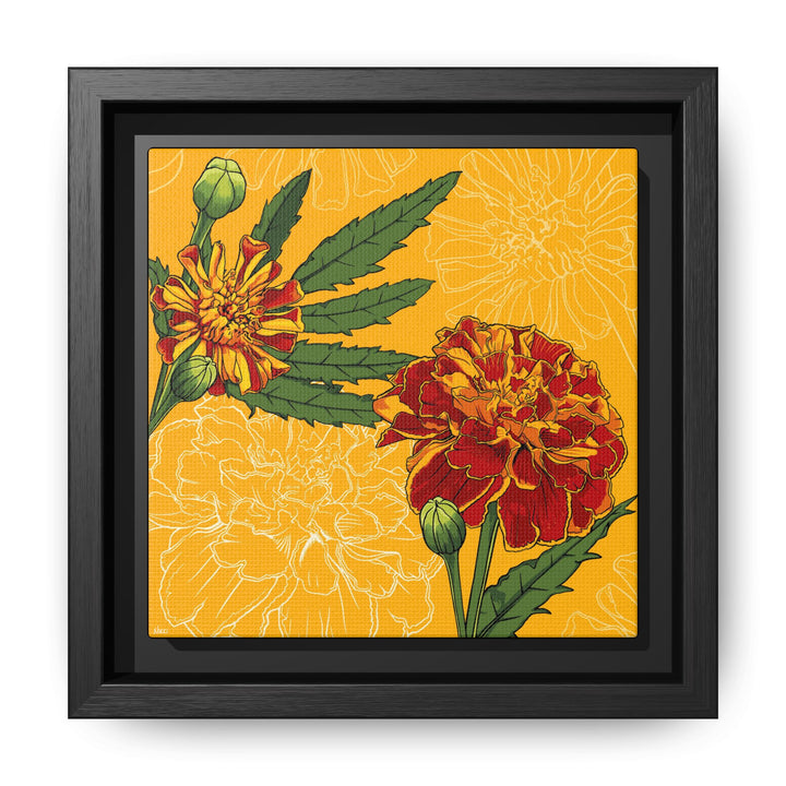 Marigold: October Birth Month Flower — Framed Canvas Print Wall Art