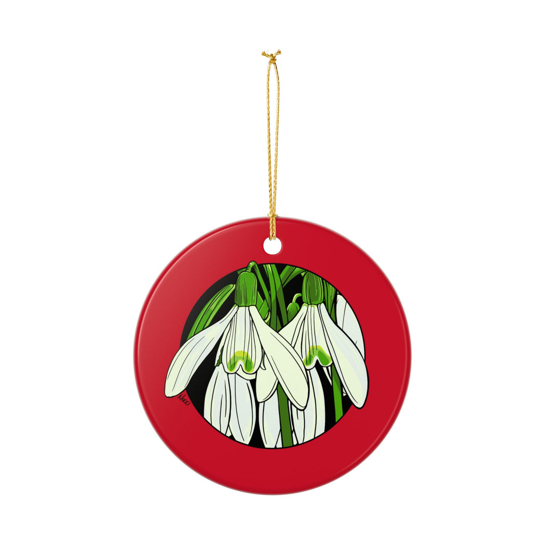 Snowdrop Floral Ceramic Ornament — Double-Sided Holiday Decoration