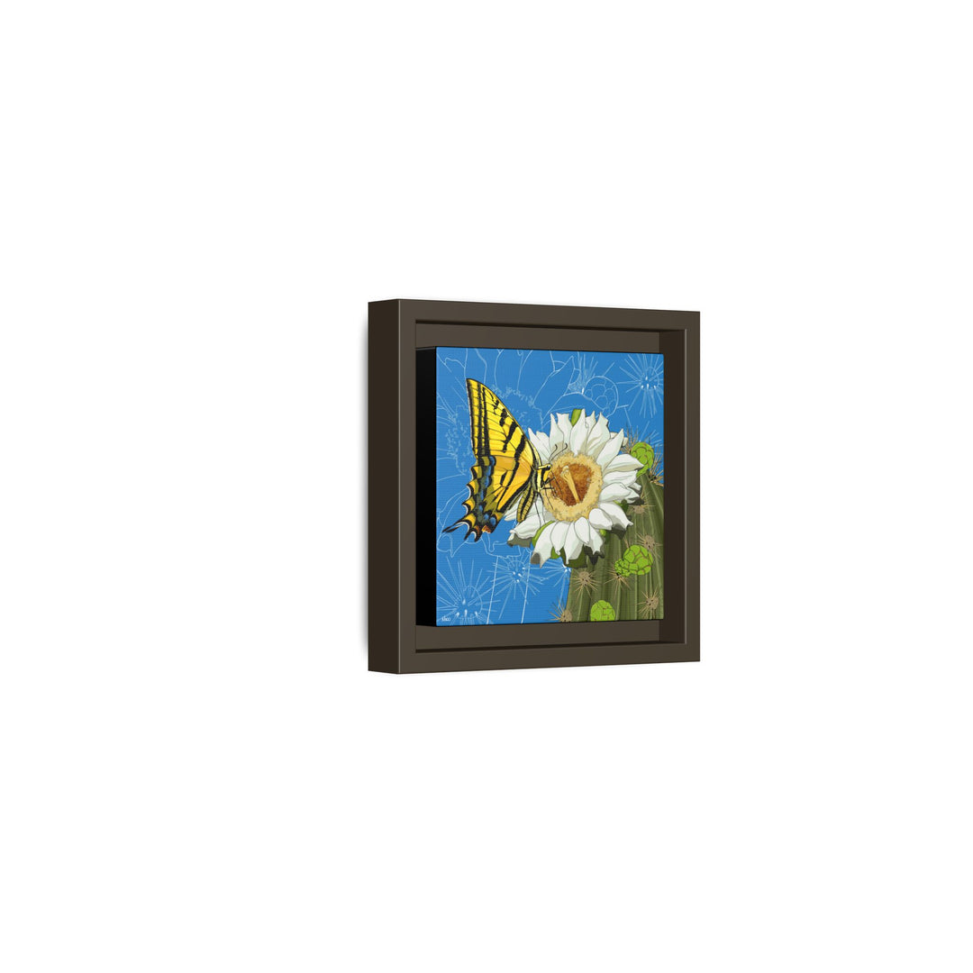 Arizona State Flower + Insect: Saguaro Cactus Blossom + Two-tailed Swallowtail Butterfly — Framed Canvas Print Wall Art