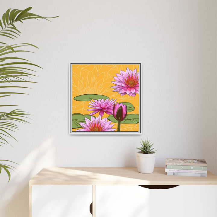 Water Lily: July Birth Month Flower — Framed Canvas Print Wall Art