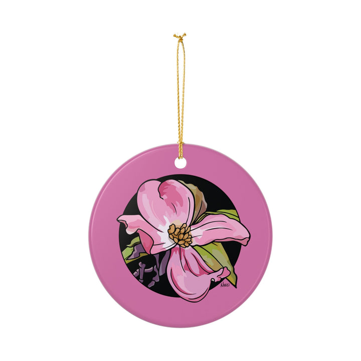 Pink Dogwood Ceramic Ornament — Double-Sided Floral Holiday Decor