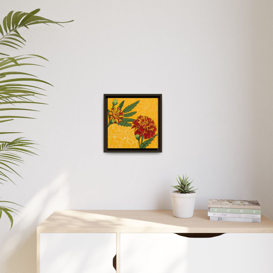 Marigold: October Birth Month Flower — Framed Canvas Print Wall Art