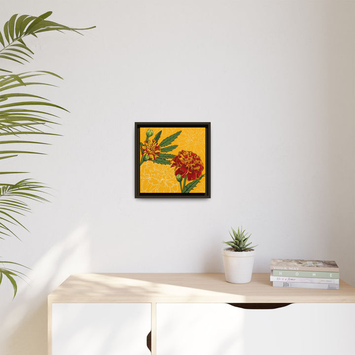 Marigold: October Birth Month Flower — Framed Canvas Print Wall Art