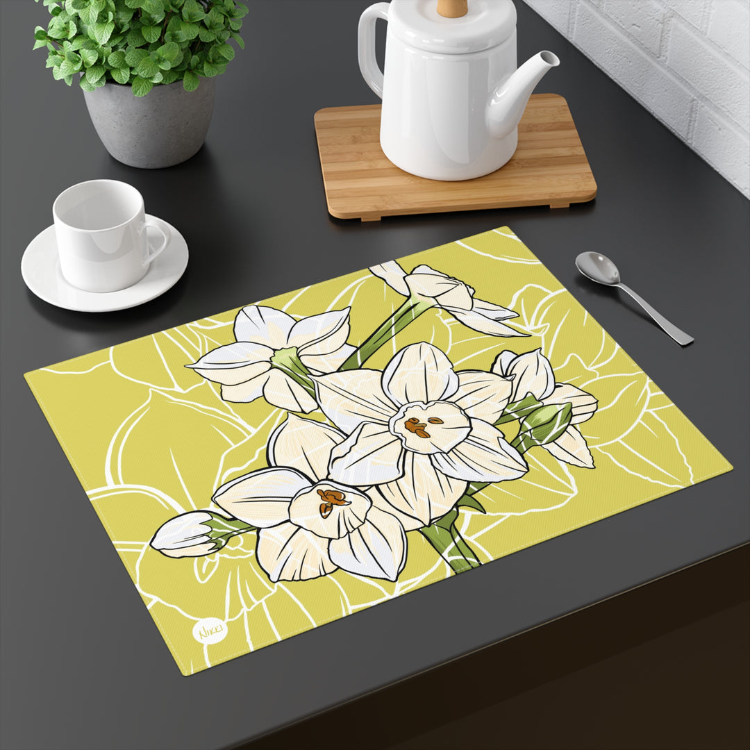 Paperwhite Cotton Twill Placemat — December Birth Month Flower