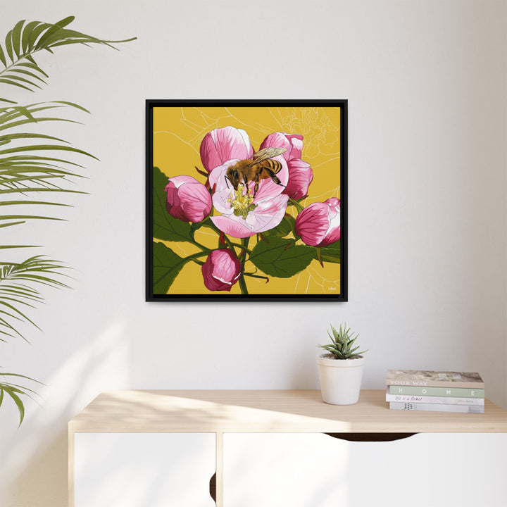Apple Blossom & Honeybee Framed Canvas — Arkansas State Flower Wall Art