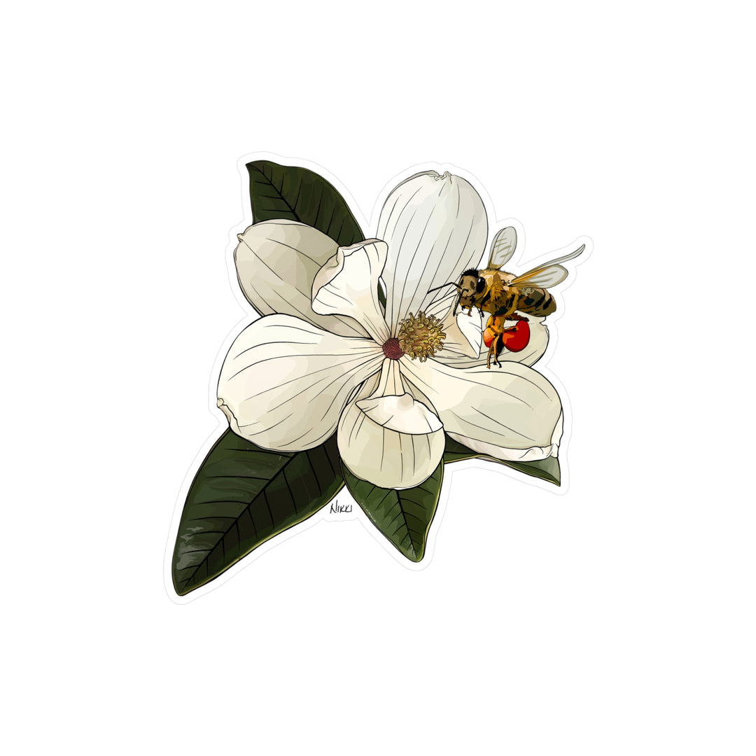 State Flower + Insect Sticker — Magnolia + Honeybee — Louisiana + Mississippi —Kiss-cut Vinyl Decal