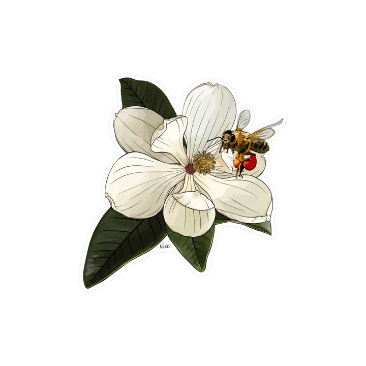 State Flower + Insect Sticker — Magnolia + Honeybee — Louisiana + Mississippi —Kiss-cut Vinyl Decal