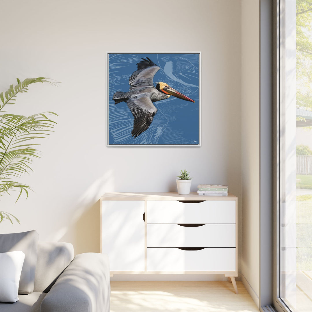 Brown Pelican: Louisiana State Bird  —  Framed Canvas Print