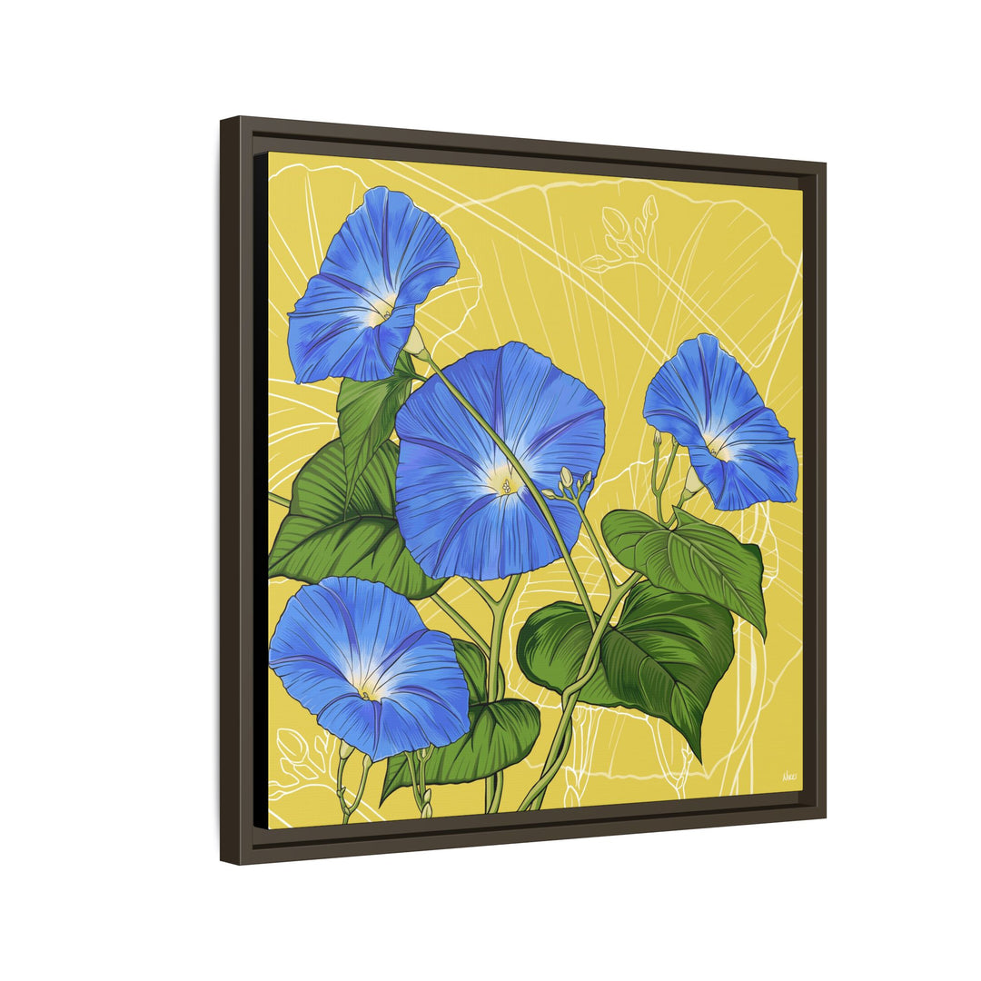 Blue Morning Glory: September Birth Month Flower — Framed Canvas Print Wall Art