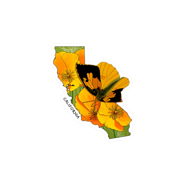 California State Flower + Insect Sticker — California Poppy  + California Dogface Butterfly — Kiss-Cut Vinyl Decal