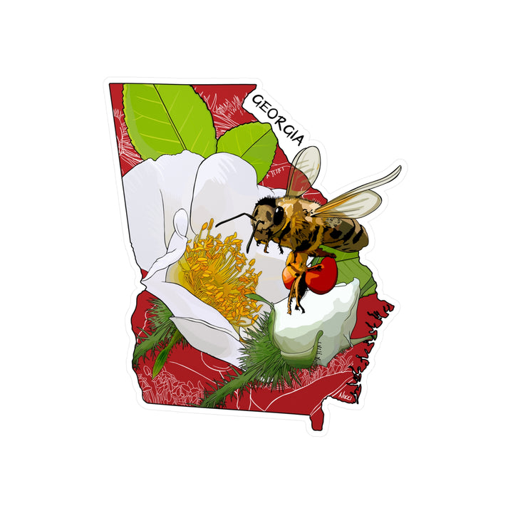 Georgia State Flower + Insect Sticker — Cherokee Rose + Honeybee — Kiss-Cut Vinyl Decal
