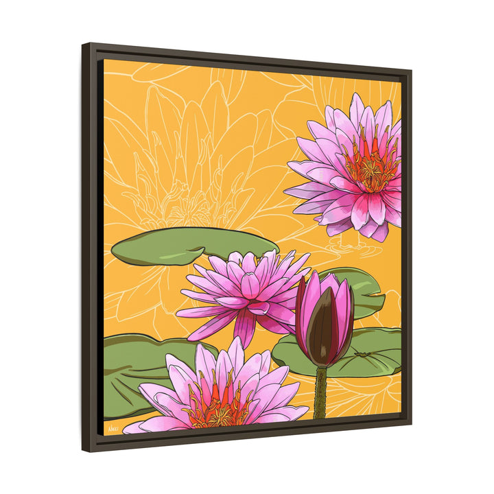 Water Lily: July Birth Month Flower — Framed Canvas Print Wall Art