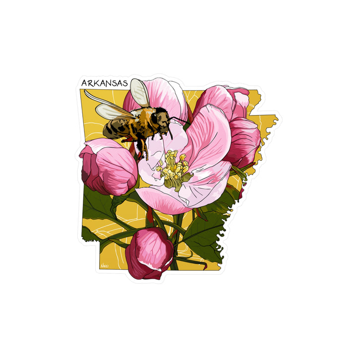 Arkansas State Flower + Insect Sticker — Apple Blossom + Honeybee — Kiss-Cut Vinyl Decal