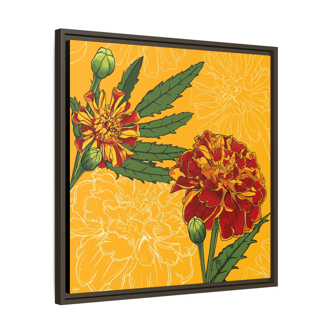 Marigold: October Birth Month Flower — Framed Canvas Print Wall Art