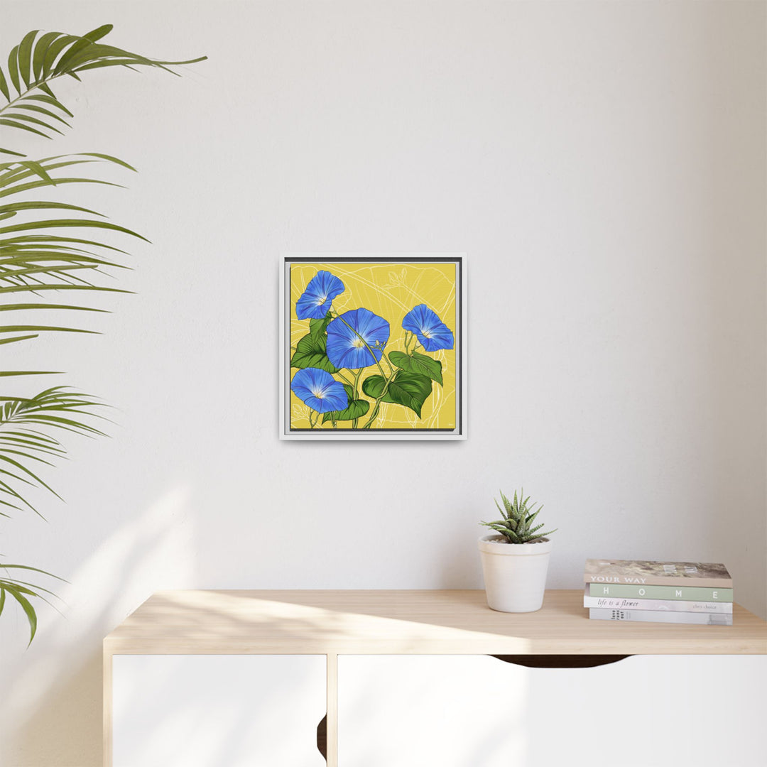 Blue Morning Glory: September Birth Month Flower — Framed Canvas Print Wall Art