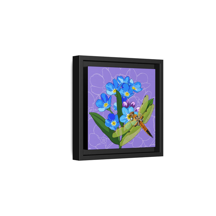 Alaska State Flower + Insect: Forget Me Not + Four-spot Skimmer Dragonfly — Framed Canvas Print Wall Art