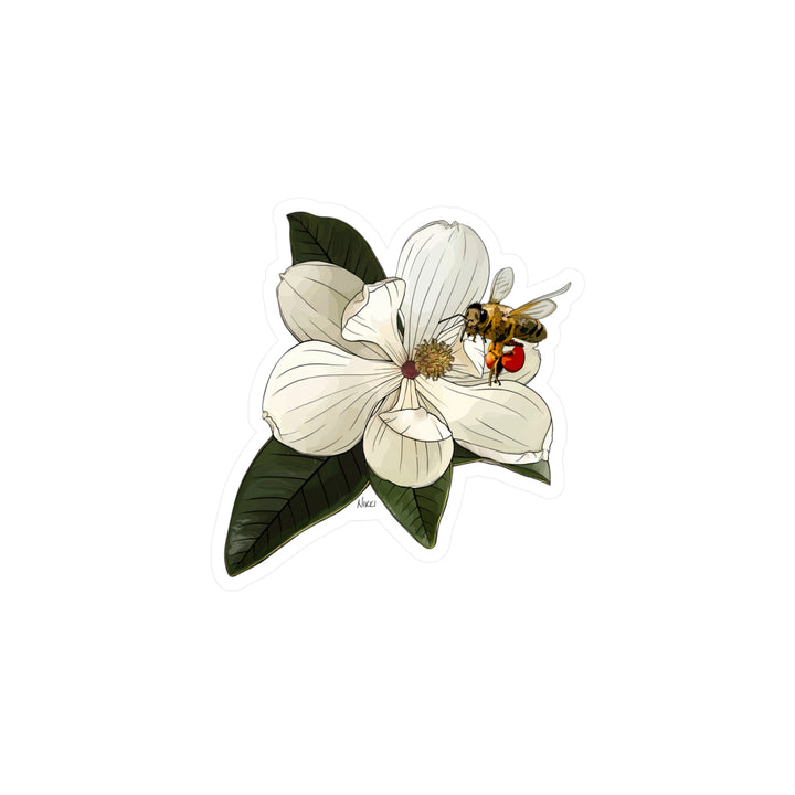 State Flower + Insect Sticker — Magnolia + Honeybee — Louisiana + Mississippi —Kiss-cut Vinyl Decal