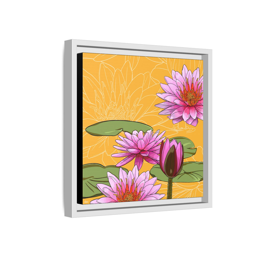 Water Lily: July Birth Month Flower — Framed Canvas Print Wall Art