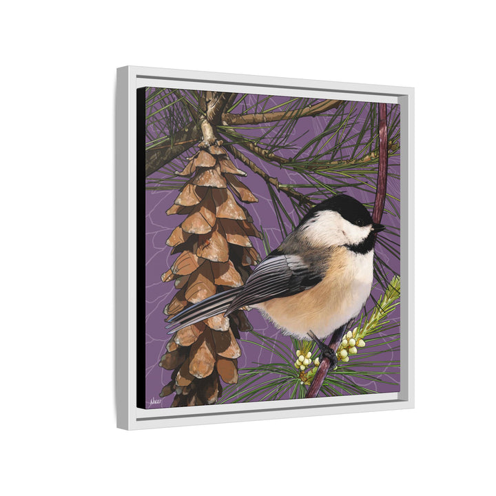 Black-capped Chickadee: Maine State Bird — Framed Canvas Print