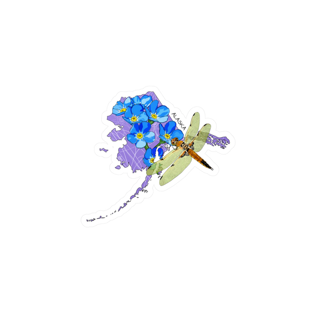 Dragonfly & Forget-Me-Not Kiss-Cut Vinyl Sticker — Floral Nature Decal for Water Bottles, Laptops & Windows