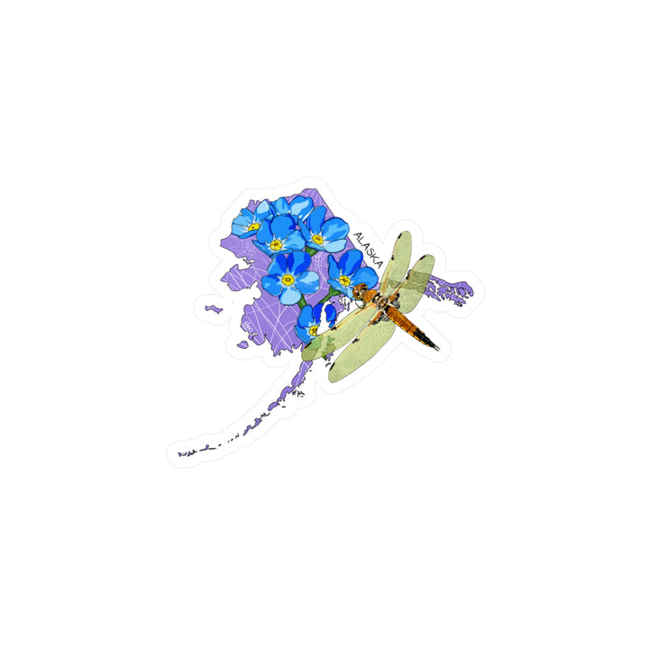 Dragonfly & Forget-Me-Not Kiss-Cut Vinyl Sticker — Floral Nature Decal for Water Bottles, Laptops & Windows