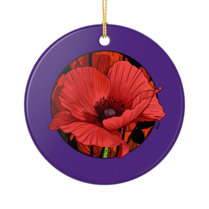 Red Poppy Ceramic Ornament — Double-Sided