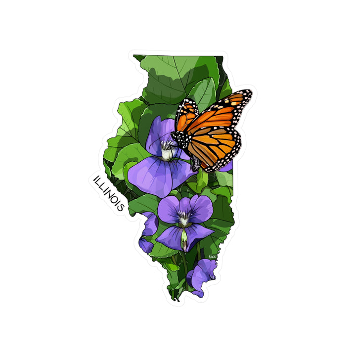 Illinois State Flower + Insect Sticker — Violets + Monarch Butterfly — Kiss-Cut Vinyl Decal