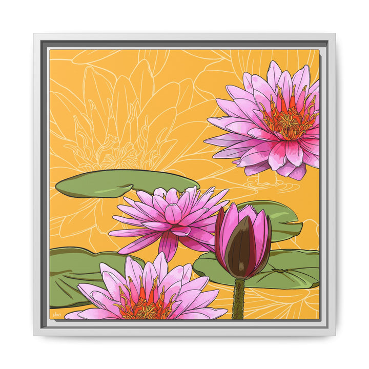 Water Lily: July Birth Month Flower — Framed Canvas Print Wall Art
