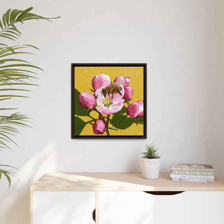 Apple Blossom & Honeybee Framed Canvas — Arkansas State Flower Wall Art