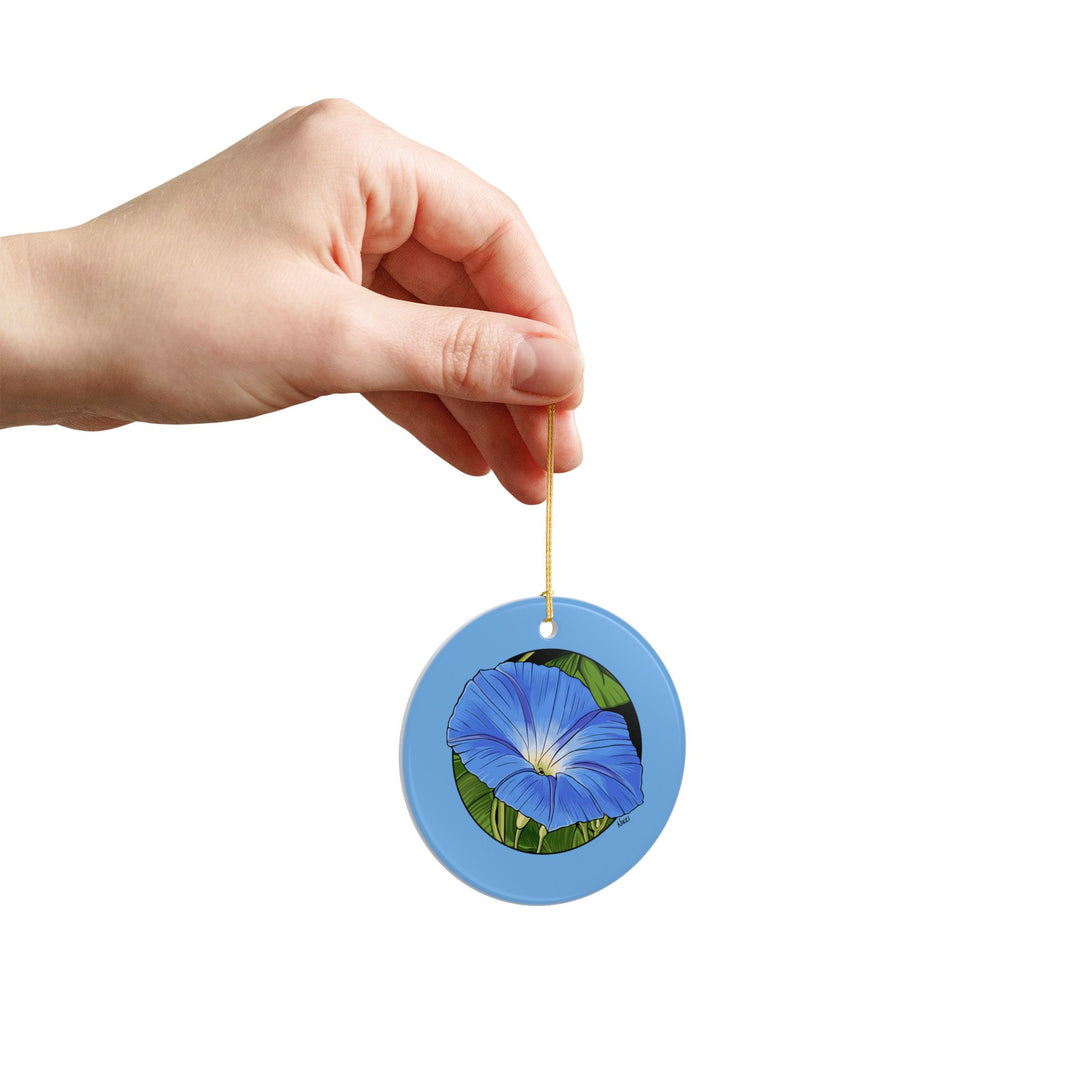 Morning Glory Ceramic Ornament — Floral Two-Sided Holiday Decoration