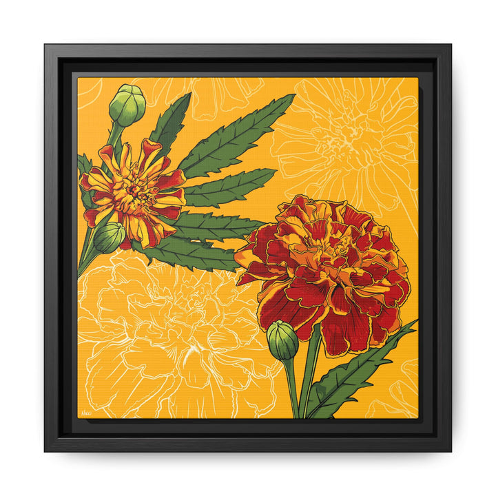 Marigold: October Birth Month Flower — Framed Canvas Print Wall Art