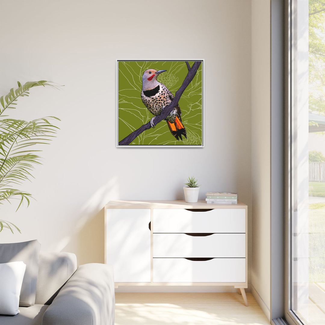 Northern Flicker (Yellowhammer): Alabama State Bird: — Framed Canvas Print Wall Art